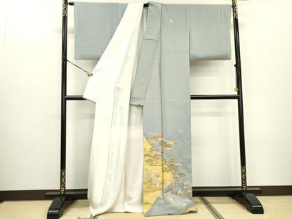 平和屋着物●豪華色留袖　駒刺繍　流水霞松文　金彩　正絹　逸品　DABC6581fe