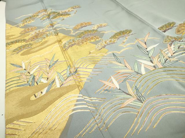 平和屋着物●豪華色留袖　駒刺繍　流水霞松文　金彩　正絹　逸品　DABC6581fe