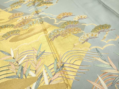 平和屋着物●豪華色留袖　駒刺繍　流水霞松文　金彩　正絹　逸品　DABC6581fe