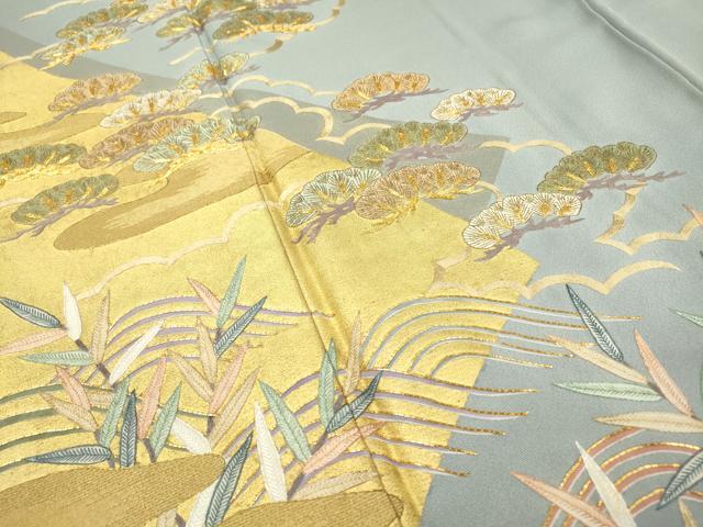 平和屋着物●豪華色留袖　駒刺繍　流水霞松文　金彩　正絹　逸品　DABC6581fe