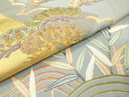 平和屋着物●豪華色留袖　駒刺繍　流水霞松文　金彩　正絹　逸品　DABC6581fe