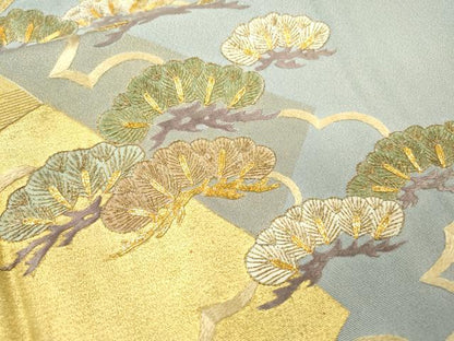 平和屋着物●豪華色留袖　駒刺繍　流水霞松文　金彩　正絹　逸品　DABC6581fe