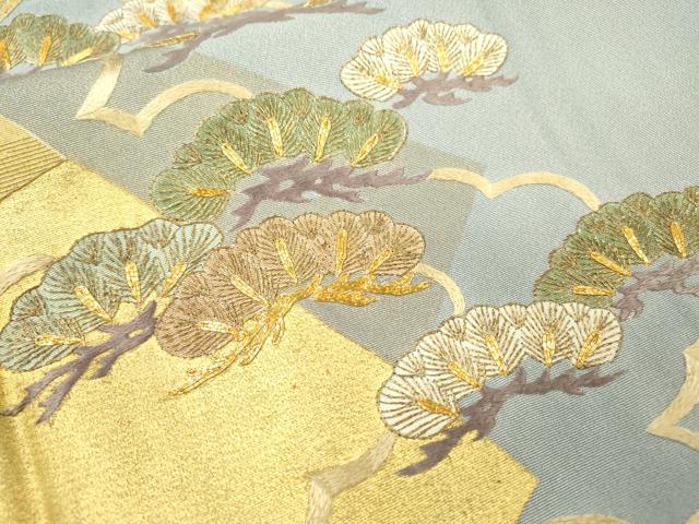 平和屋着物●豪華色留袖　駒刺繍　流水霞松文　金彩　正絹　逸品　DABC6581fe