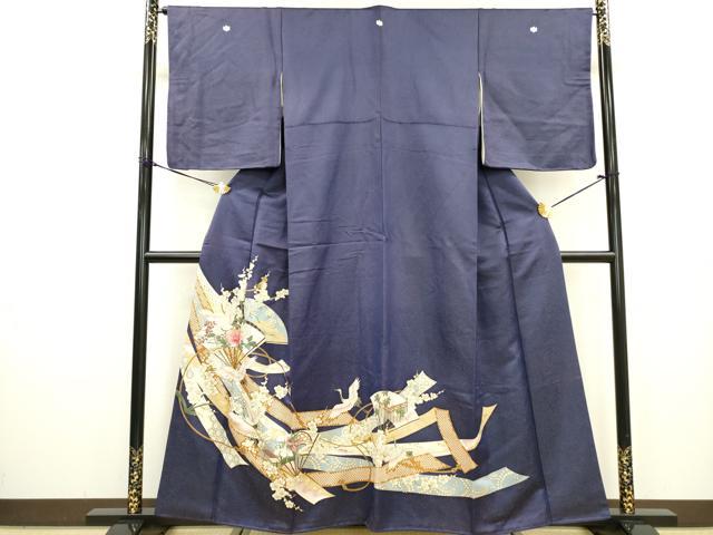 平和屋着物▼豪華色留袖 扇面飛鶴花文 金彩 金通し地 正絹 逸品 DABC6598fe