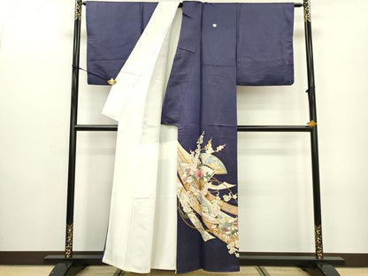 平和屋着物▼豪華色留袖 扇面飛鶴花文 金彩 金通し地 正絹 逸品 DABC6598fe