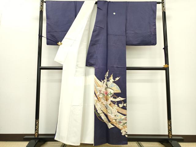 平和屋着物▼豪華色留袖 扇面飛鶴花文 金彩 金通し地 正絹 逸品 DABC6598fe