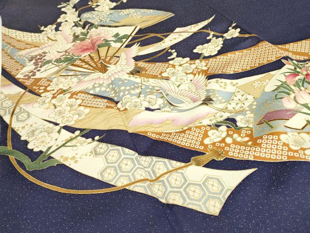平和屋着物▼豪華色留袖 扇面飛鶴花文 金彩 金通し地 正絹 逸品 DABC6598fe