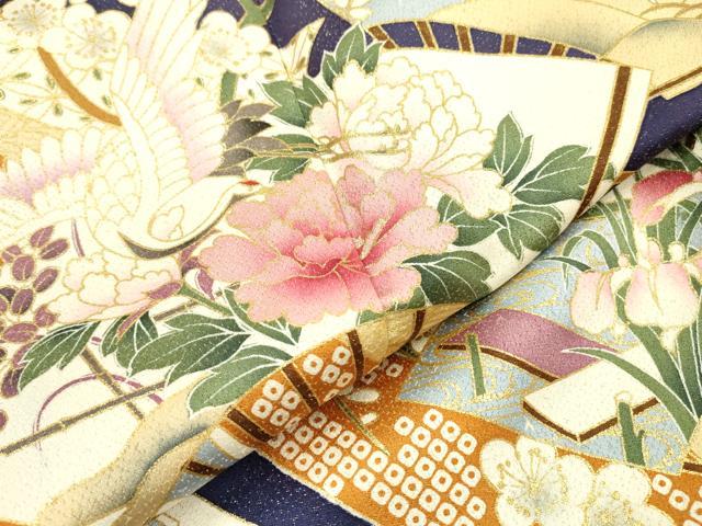 平和屋着物▼豪華色留袖 扇面飛鶴花文 金彩 金通し地 正絹 逸品 DABC6598fe