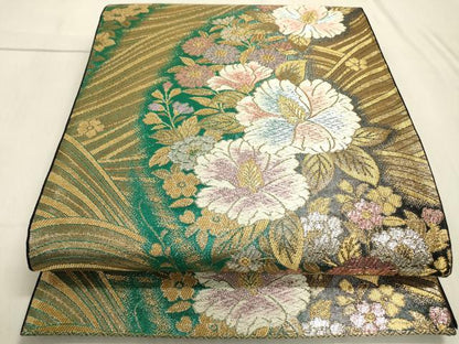 平和屋着物▼六通柄袋帯 草花 金銀糸 正絹 逸品 DABC6618fe