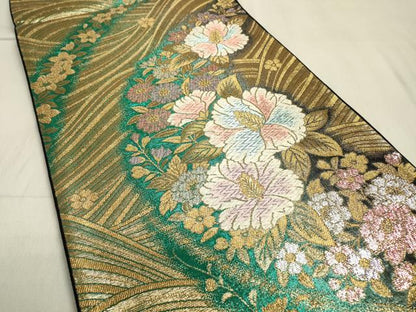平和屋着物▼六通柄袋帯 草花 金銀糸 正絹 逸品 DABC6618fe