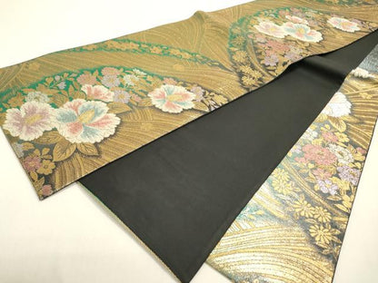 平和屋着物▼六通柄袋帯 草花 金銀糸 正絹 逸品 DABC6618fe