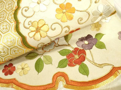 平和屋着物▼太鼓柄袋帯 駒刺繍 雪輪花文 金糸 正絹 逸品 DABC6647fe