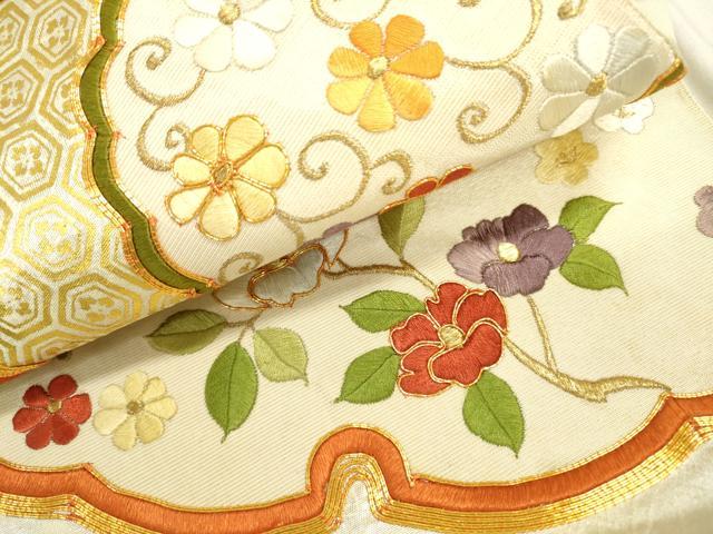 平和屋着物▼太鼓柄袋帯 駒刺繍 雪輪花文 金糸 正絹 逸品 DABC6647fe