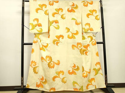 平和屋着物▼上質な小紋 地紋起こし 唐草 正絹 逸品 未使用 DABC6674fe