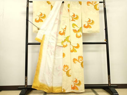 平和屋着物▼上質な小紋 地紋起こし 唐草 正絹 逸品 未使用 DABC6674fe