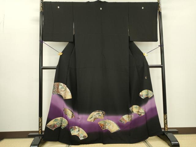 平和屋着物▼TOKI志すい キモノモードオリジナルブランド 黒留袖 地紙花鳥文 暈し染 金銀彩 正絹 逸品 DABC6681fe