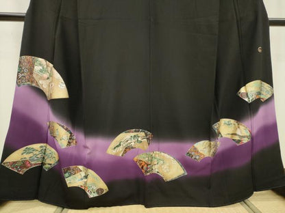 平和屋着物▼TOKI志すい キモノモードオリジナルブランド 黒留袖 地紙花鳥文 暈し染 金銀彩 正絹 逸品 DABC6681fe