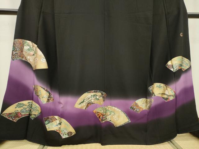 平和屋着物▼TOKI志すい キモノモードオリジナルブランド 黒留袖 地紙花鳥文 暈し染 金銀彩 正絹 逸品 DABC6681fe