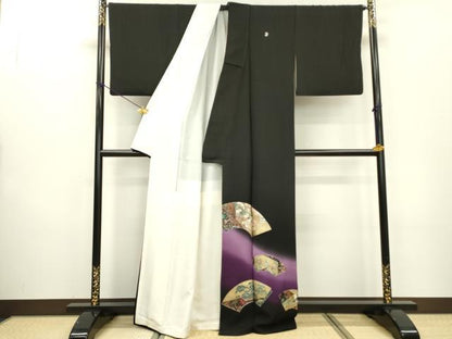 平和屋着物▼TOKI志すい キモノモードオリジナルブランド 黒留袖 地紙花鳥文 暈し染 金銀彩 正絹 逸品 DABC6681fe
