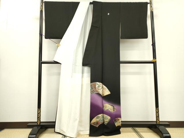 平和屋着物▼TOKI志すい キモノモードオリジナルブランド 黒留袖 地紙花鳥文 暈し染 金銀彩 正絹 逸品 DABC6681fe