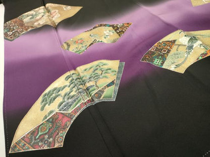 平和屋着物▼TOKI志すい キモノモードオリジナルブランド 黒留袖 地紙花鳥文 暈し染 金銀彩 正絹 逸品 DABC6681fe
