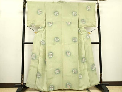 平和屋着物▼上質な小紋　地紋起こし　陶器花文　暈し染　正絹　逸品　DABC6707fe