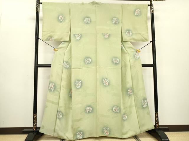 平和屋着物▼上質な小紋　地紋起こし　陶器花文　暈し染　正絹　逸品　DABC6707fe