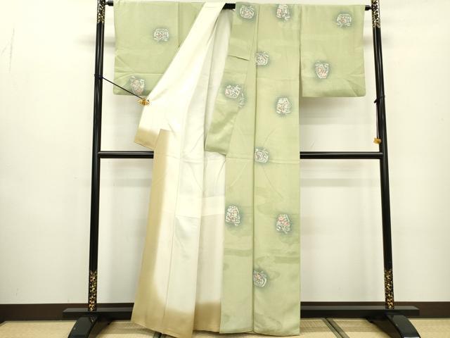 平和屋着物▼上質な小紋　地紋起こし　陶器花文　暈し染　正絹　逸品　DABC6707fe