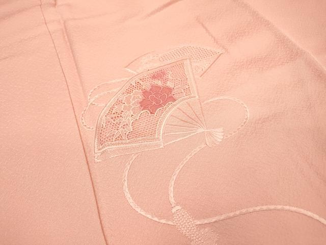 平和屋着物▼中国三大刺繍 スワトウ刺繍 汕頭刺繍 総刺繍 訪問着 扇面花文 珊瑚色 正絹 逸品 DABC6713fe