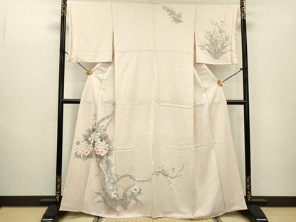 平和屋着物▼訪問着 手描き 枝花 牡丹 暈し染 正絹 逸品 DABC6738fe