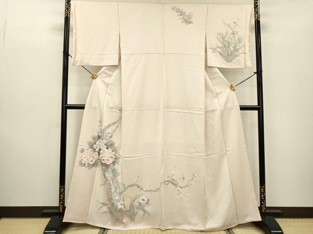 平和屋着物▼訪問着 手描き 枝花 牡丹 暈し染 正絹 逸品 DABC6738fe
