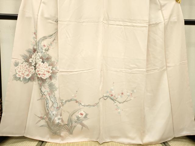 平和屋着物▼訪問着 手描き 枝花 牡丹 暈し染 正絹 逸品 DABC6738fe
