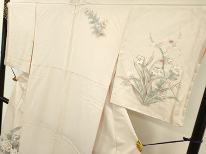 平和屋着物▼訪問着 手描き 枝花 牡丹 暈し染 正絹 逸品 DABC6738fe