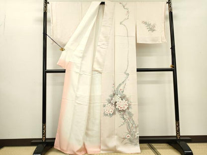 平和屋着物▼訪問着 手描き 枝花 牡丹 暈し染 正絹 逸品 DABC6738fe