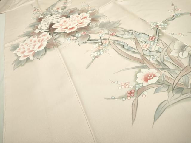 平和屋着物▼訪問着 手描き 枝花 牡丹 暈し染 正絹 逸品 DABC6738fe