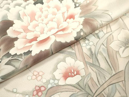 平和屋着物▼訪問着 手描き 枝花 牡丹 暈し染 正絹 逸品 DABC6738fe