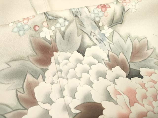 平和屋着物▼訪問着 手描き 枝花 牡丹 暈し染 正絹 逸品 DABC6738fe