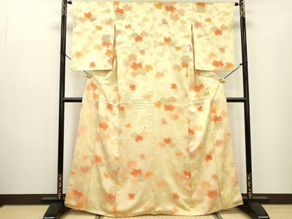 平和屋着物▼上質な小紋 地紋起こし 蔦の葉文 金糸 正絹 逸品 DABC6786fe
