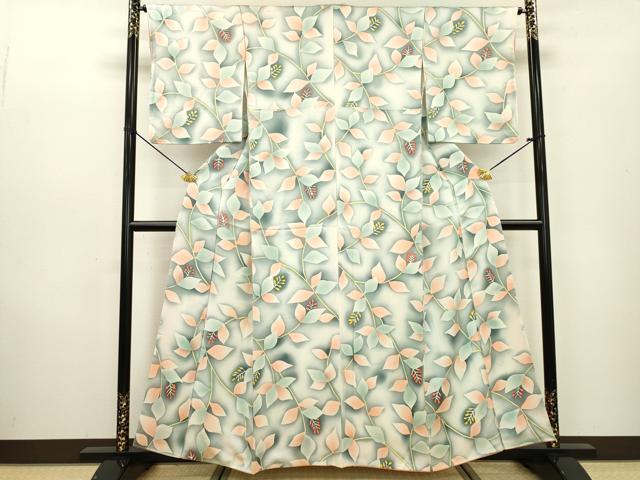 平和屋着物▼上質な小紋 地紋起こし 枝花 暈し染 正絹 逸品 DABC6789fe