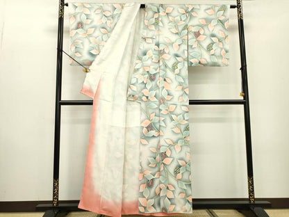 平和屋着物▼上質な小紋 地紋起こし 枝花 暈し染 正絹 逸品 DABC6789fe
