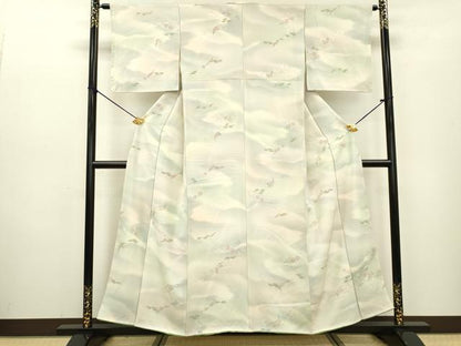 平和屋着物▼上質な小紋 地紋起こし 手描き 流水花松文 暈し染 正絹 逸品 DABC6790fe