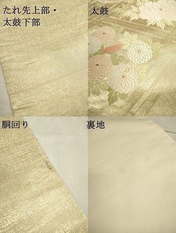 平和屋着物▼太鼓柄袋帯 唐織 草花 金糸 正絹 逸品 DABC6821fe