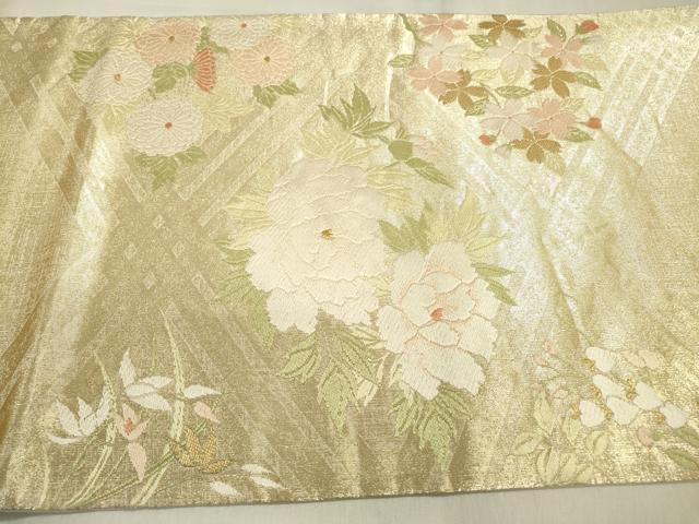 平和屋着物▼太鼓柄袋帯 唐織 草花 金糸 正絹 逸品 DABC6821fe