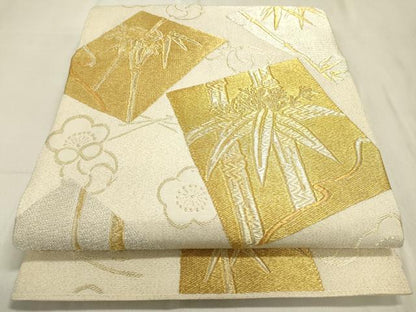 平和屋着物▽六通柄袋帯 スリーシーズン 春夏秋 色紙笹竹文 金銀糸 正絹 逸品 DABC6824fe