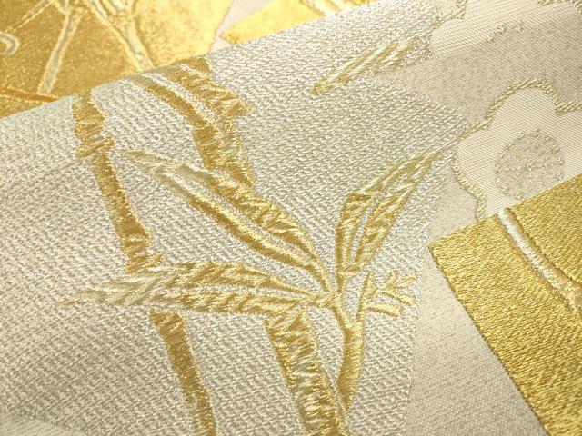 平和屋着物▽六通柄袋帯 スリーシーズン 春夏秋 色紙笹竹文 金銀糸 正絹 逸品 DABC6824fe