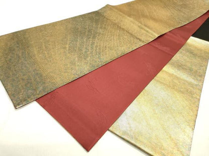 平和屋着物▼世界的友禅作家　千地泰弘　六通柄袋帯　よろけ縞　千地天女　月光シルク箔　金彩　引箔　正絹　逸品　DABC6827fe