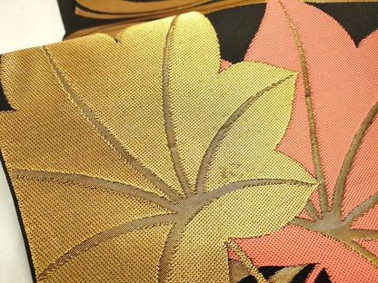 平和屋着物●織物一筋名門　織悦　全通柄　本袋帯　竜田川　黒地　金糸　正絹　逸品　DABC6855fe