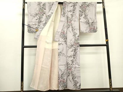 平和屋着物■上質なお召　草花文　正絹　逸品　DABC6860fe