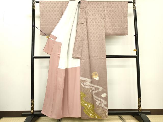 平和屋着物■訪問着 駒刺繍 絞り 流水地紙花文 金彩 正絹 逸品 DABC6862fe