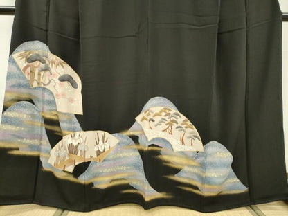 平和屋着物■豪華黒留袖　刺繍　松竹梅　暈し染　金彩　正絹　逸品　DABC6865fe